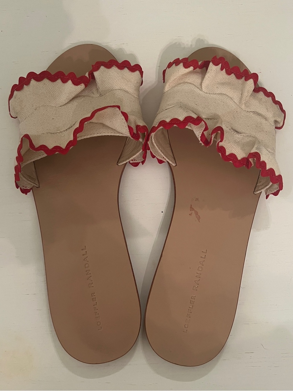 Loeffler Randall Birdie Ruffle Slides with Red Ric Rac - Picture 2 of 3